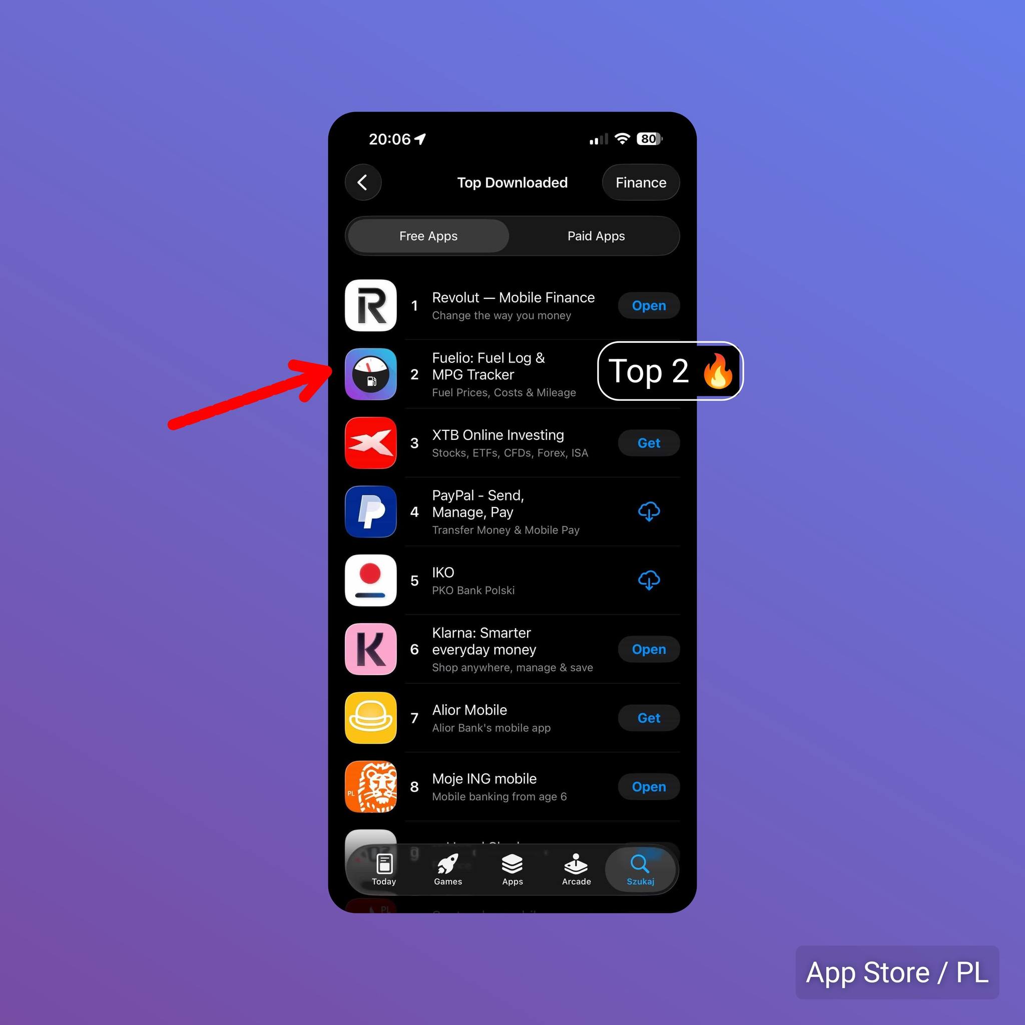 Fuelio ranking #2 in Finance category in Poland on the App Store